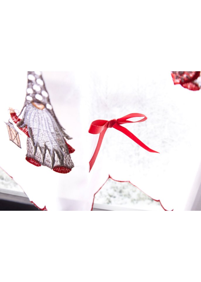 Scheibengardine mit weihnachtlicher Stickerei