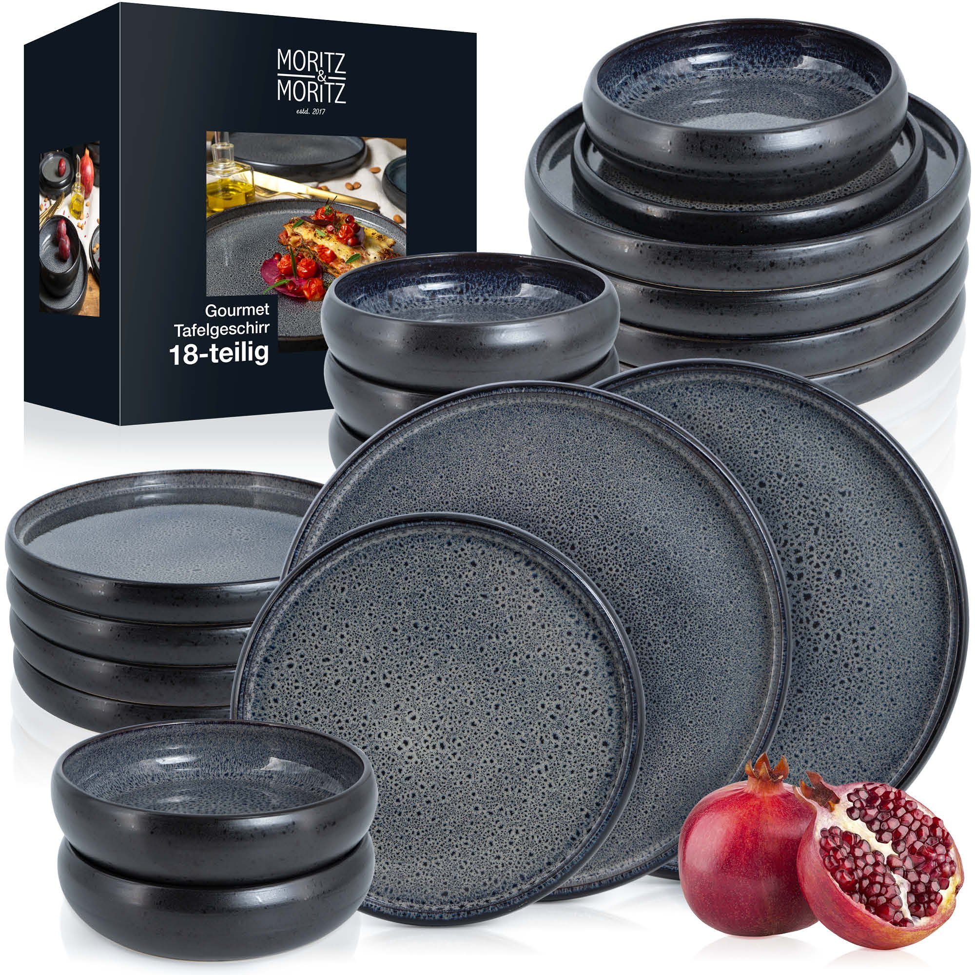 Moritz & Moritz Tafelservice Tafel Service Grau Reaktiv (18-tlg), Steinzeug, Kombigeschirr für 6 Personen