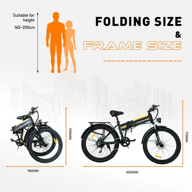 COLORWAY 26 Folding Electric bike,500W/12AH/36V Removable Battery, Light Aluminum Alloy E bike, Max speed up to 19.99MPH