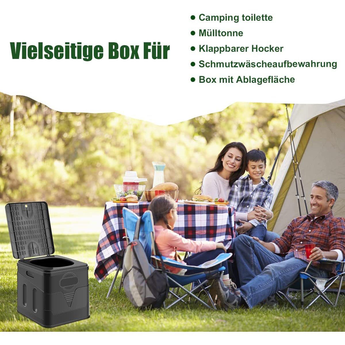 XDeer Campingtoilette Campingtoilette Tragbare Toilette Faltbare WC Camping, mit Müllbeutel Toilette für Chemietoilette