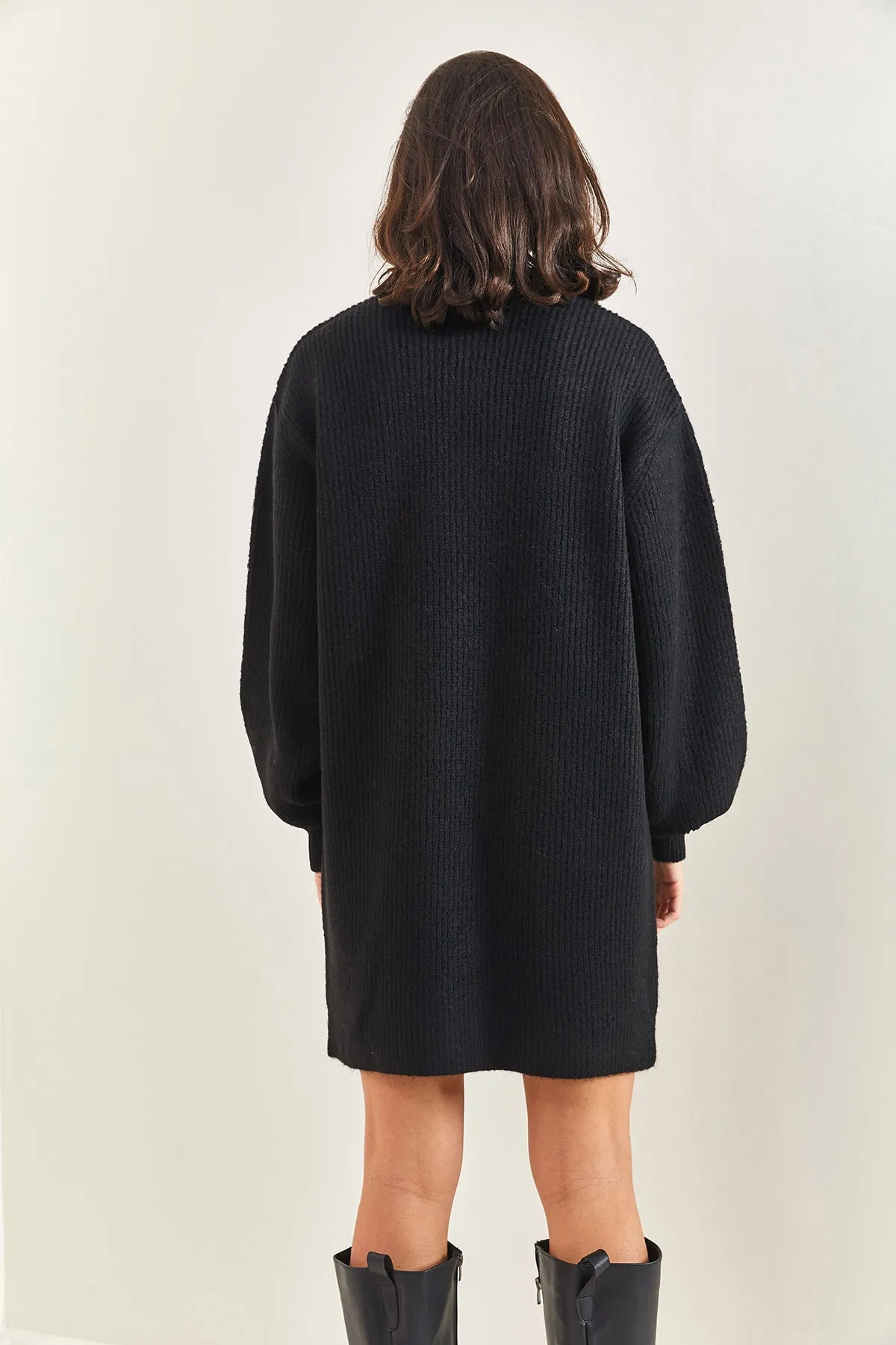 Bianco Lucci  Damen Ärmel Gemustertes Rippenstrick Tunika Pullover Kleid