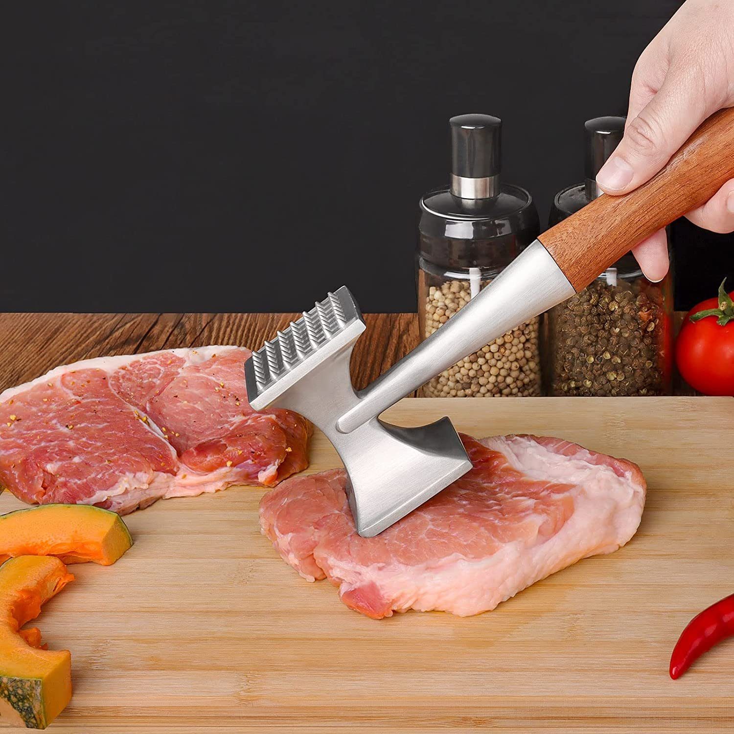 Mutoy Fleischklopfer Fleischklopfer,Doppelseitiger fleischklopfer aus Edelstahl, Edelstahl Steak Mallet,Fleischhammer,Hammer zum Klopfen von Fleisch