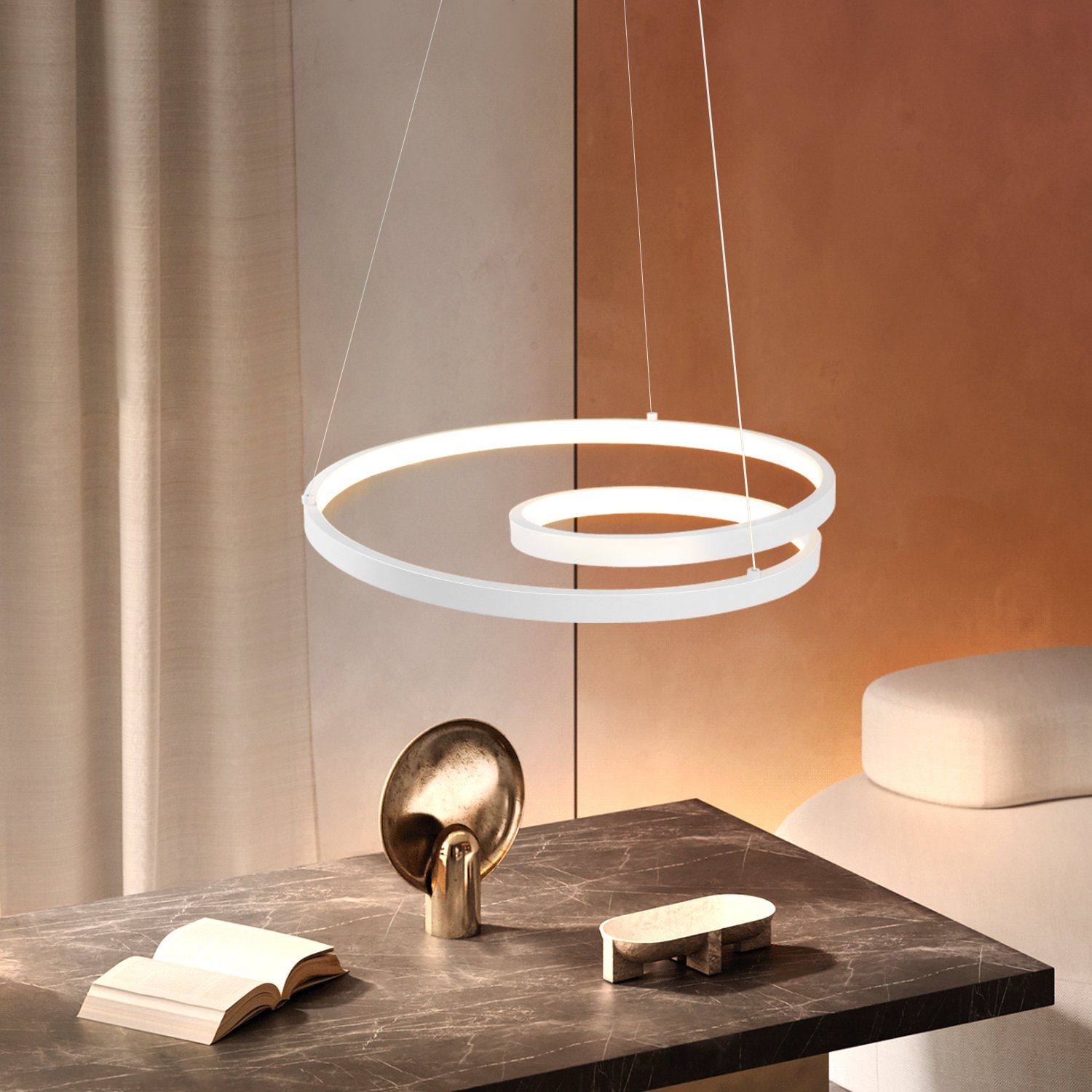 Nettlife Hängeleuchten Weiß Dimmbar mit Fernbedienung LED Hängelampe 150cm, Speicherfunktion, LED fest integriert, Warmweiß, Neutralweiß, Kaltweiß, für Wohnzimmer Schlafzimmer Küche, 34W