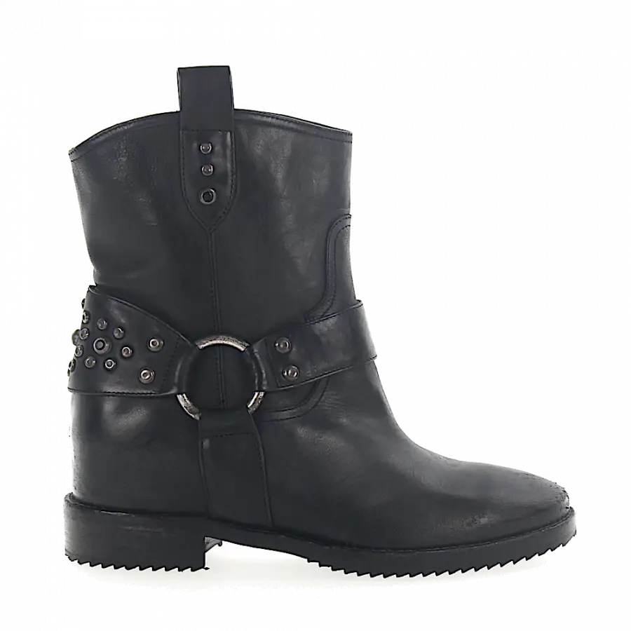 ROSS B. - Stiefeletten Kalbsleder Nieten Zierriemen schwarz - schwarz