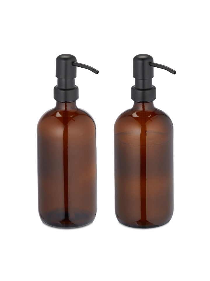 relaxdays 2 x Glas Seifenspender in Braun - 500 ml günstig kaufen onesize