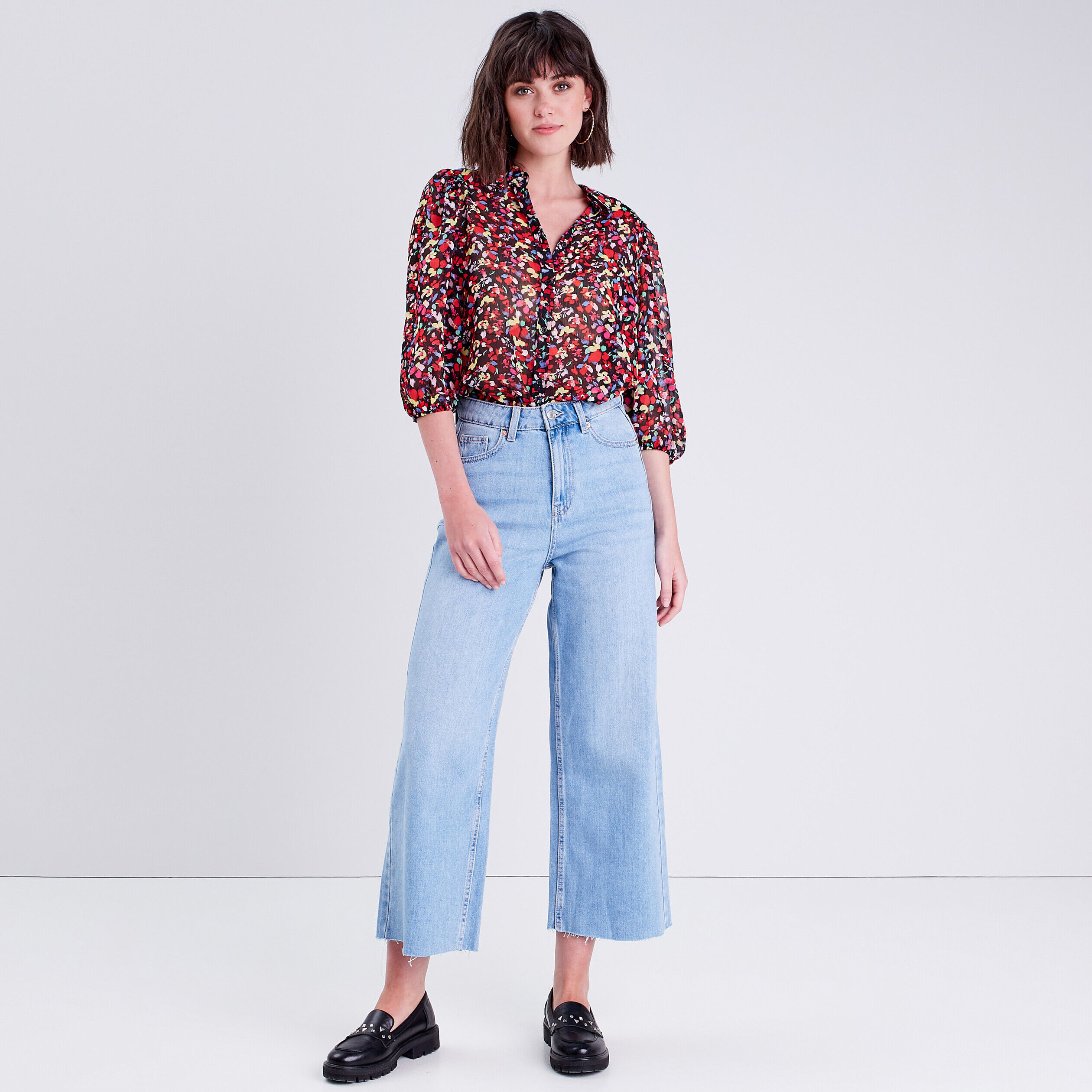 Jeans wide leg 7/8ème denim bleach femme | Cache Cache