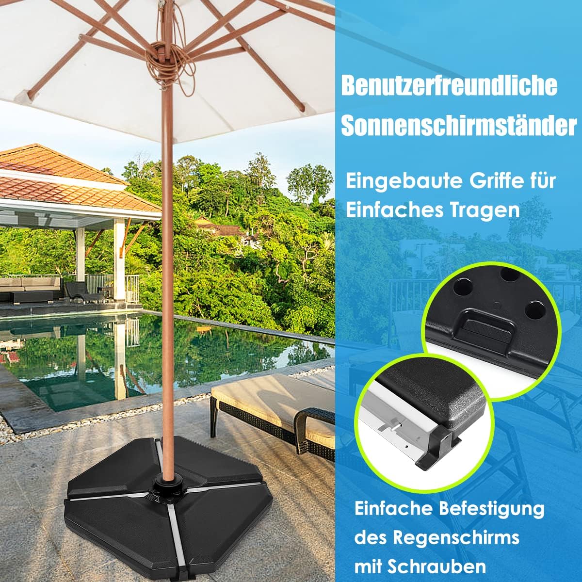 Costway COSTWAY 4-teiliger Sonnenschirmständer, Schirmständer 70kg befüllbar
