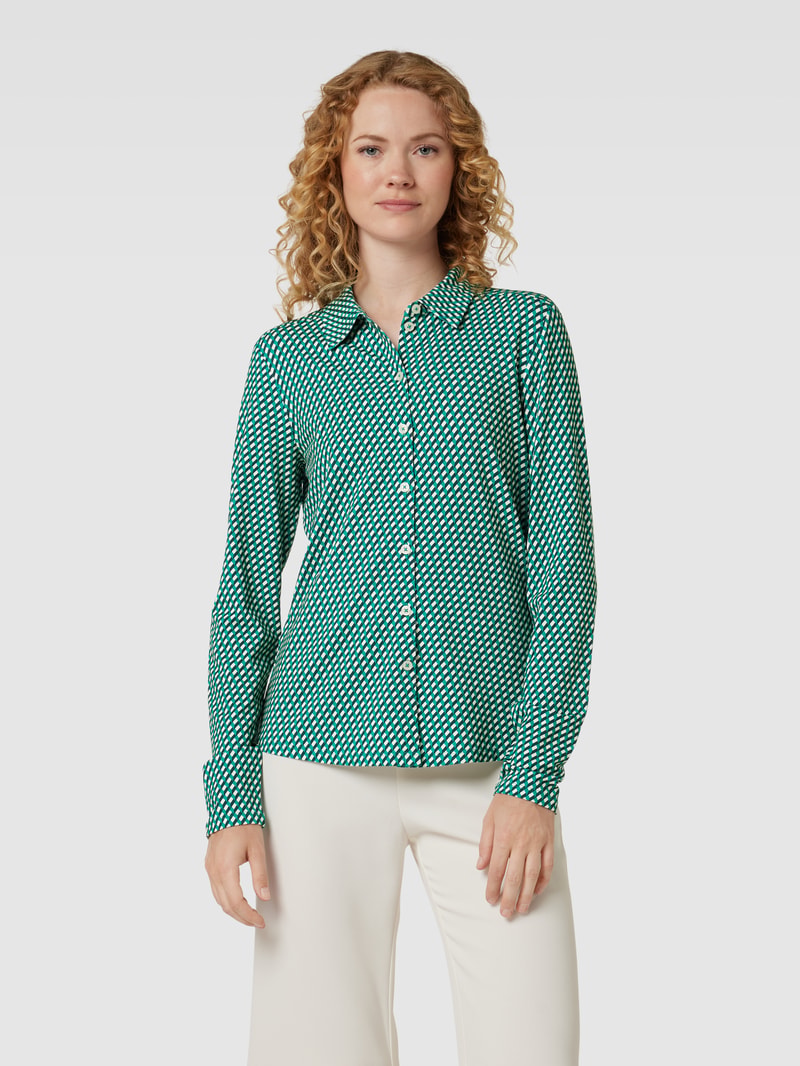 Hemdbluse aus Viskose-Elasthan-Mix mit Allover-Muster in grasgrün