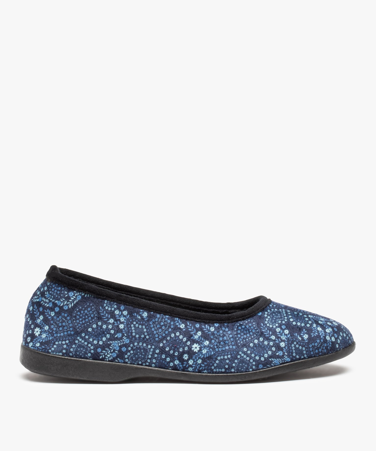 Chaussons femme ballerines en velours imprimé bleu | GEMO