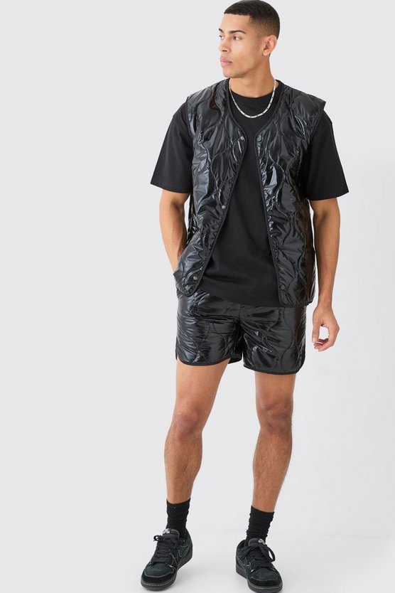 Gestepptes Tanktop und Shorts in Metallic-Optik