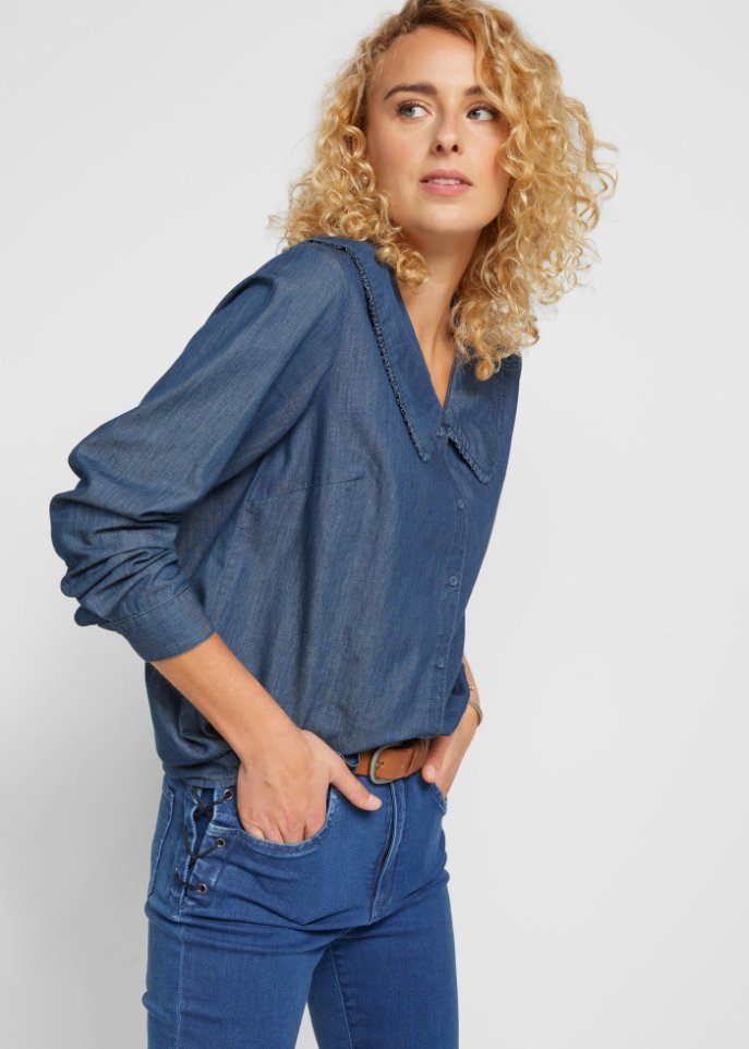 Jeansbluse mit Kragen