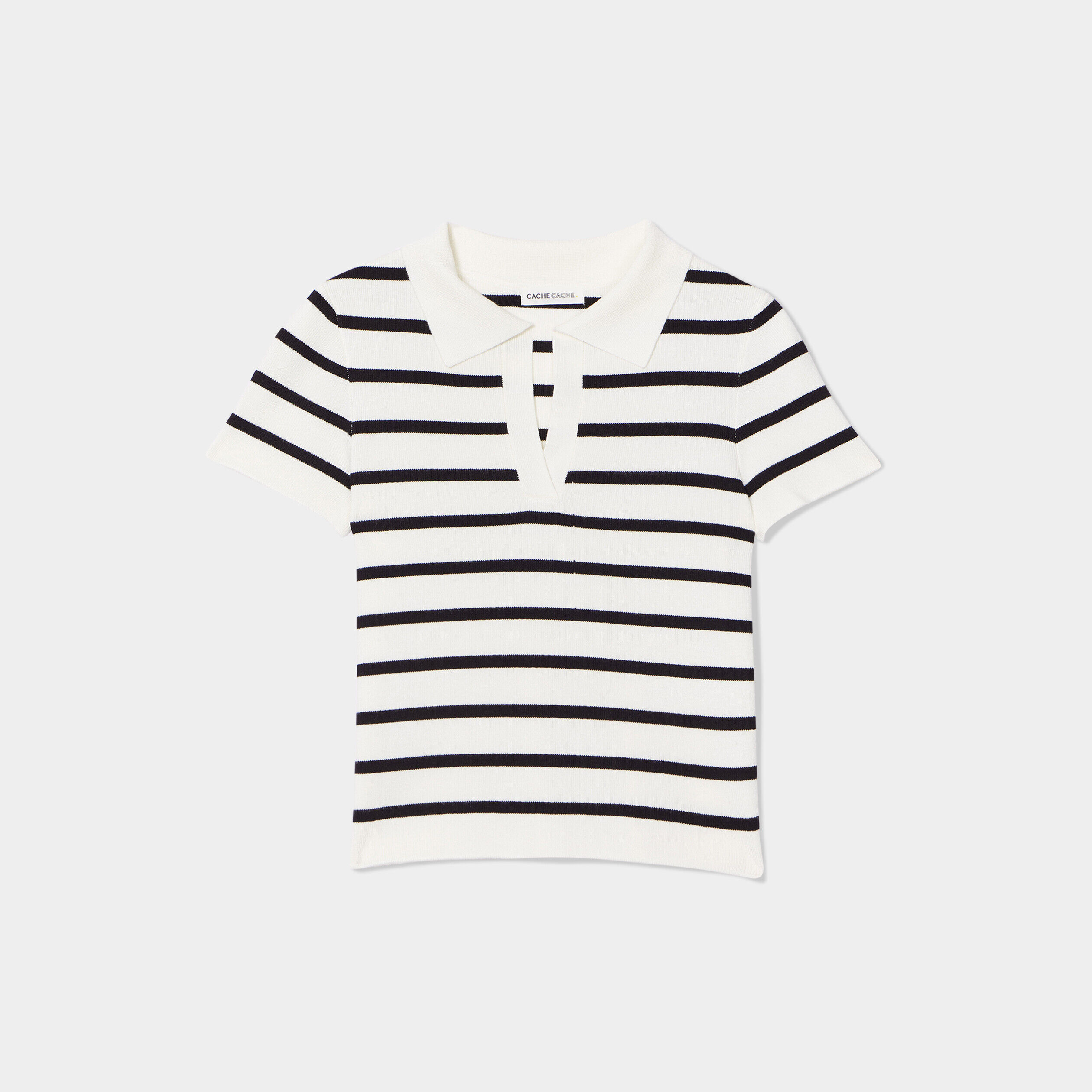 Pull cropped avec col polo blanc femme | Cache Cache