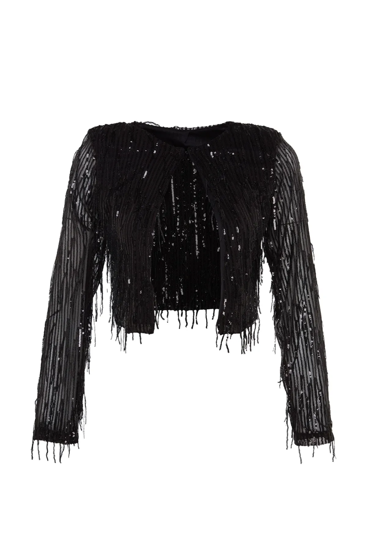 Trendyol Collection  Schwarze gefütterte Jacke mit Glitzerpailletten TPRSS23CE00017