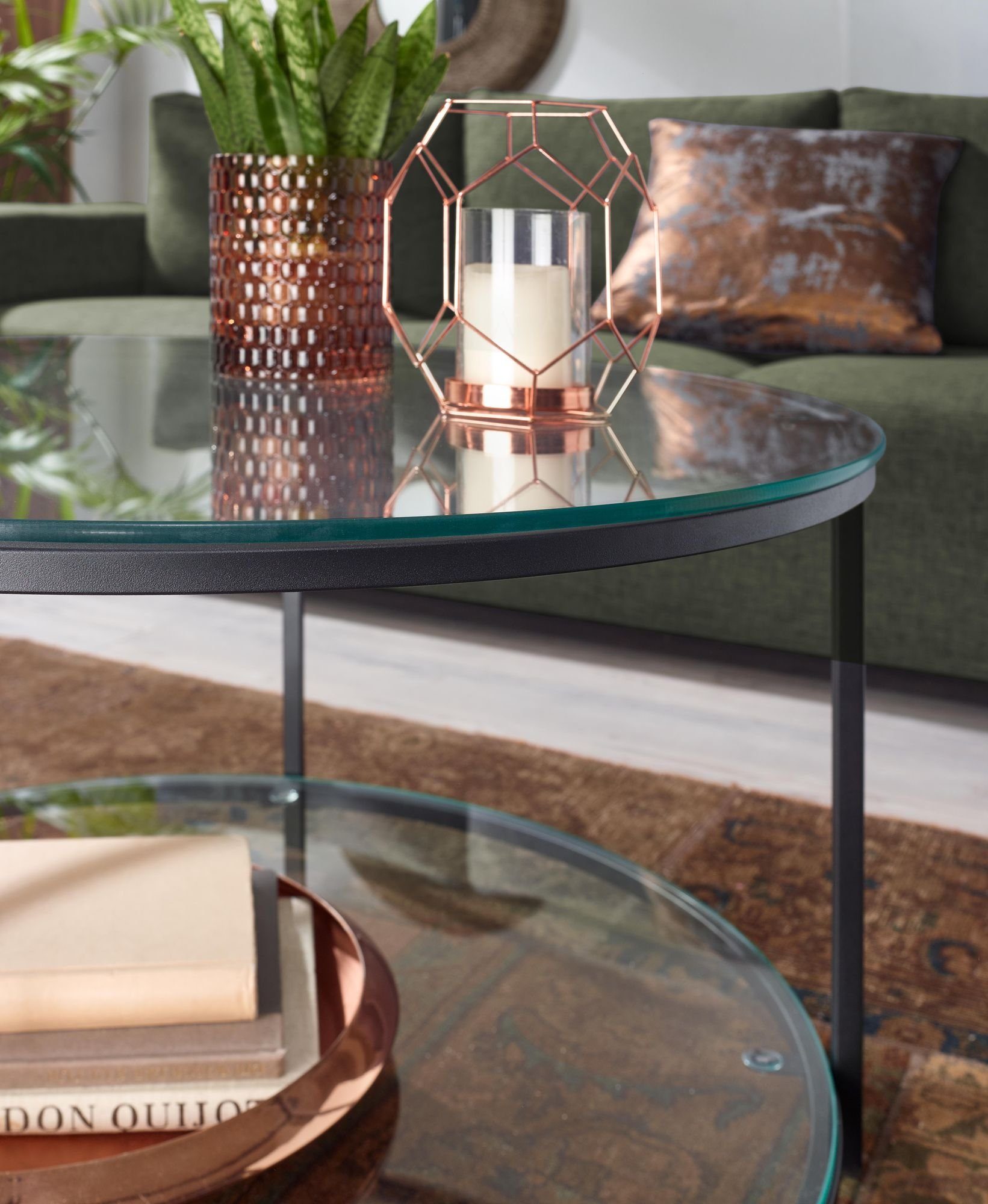 FINEBUY Couchtisch FB78983 (80x80x45 cm Glas Sofatisch Rund Transparent), Wohnzimmertisch Kaffeetisch mit Metall-Gestell