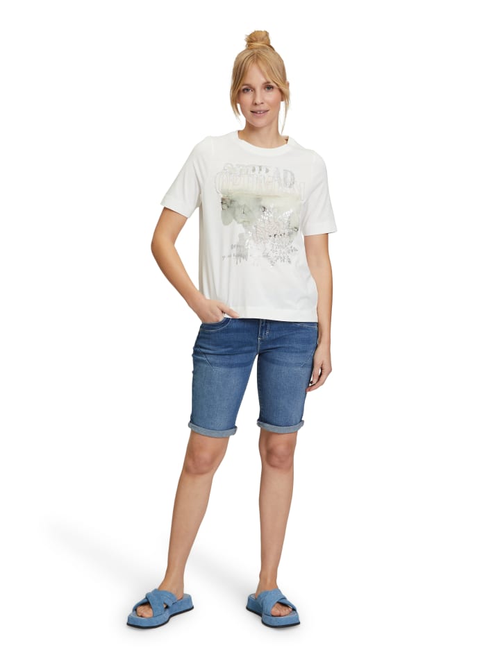CARTOON Jeans-Shorts mit Stickerei in Blau günstig kaufen 36