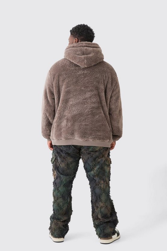 Plus bestickter Oversize Borg-Hoodie