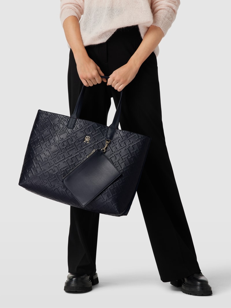 Shopper mit Allover-Logo Modell 'ICONIC' in marineblau
