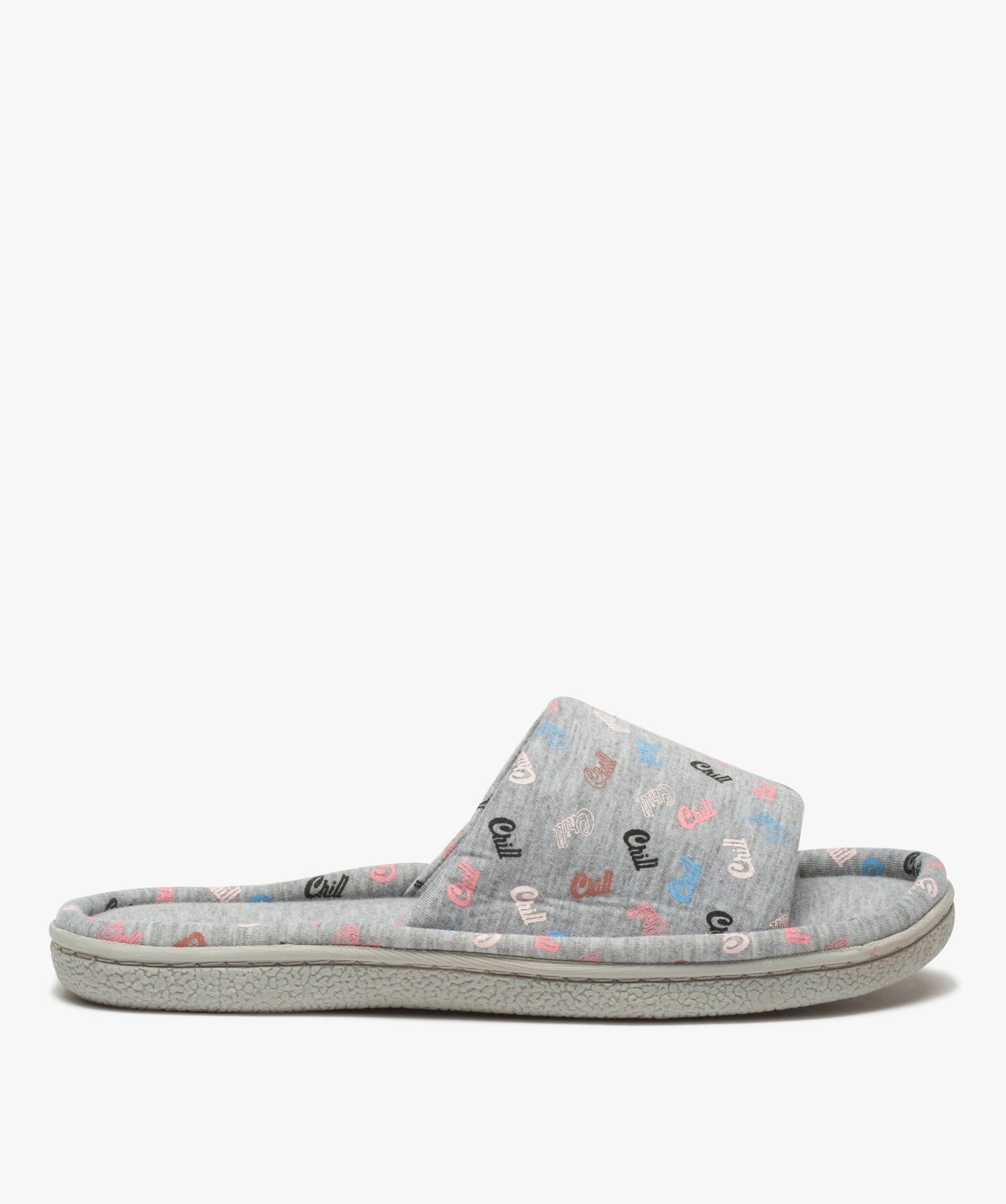 Chaussons femme mules plates en jersey imprimé gris | GEMO