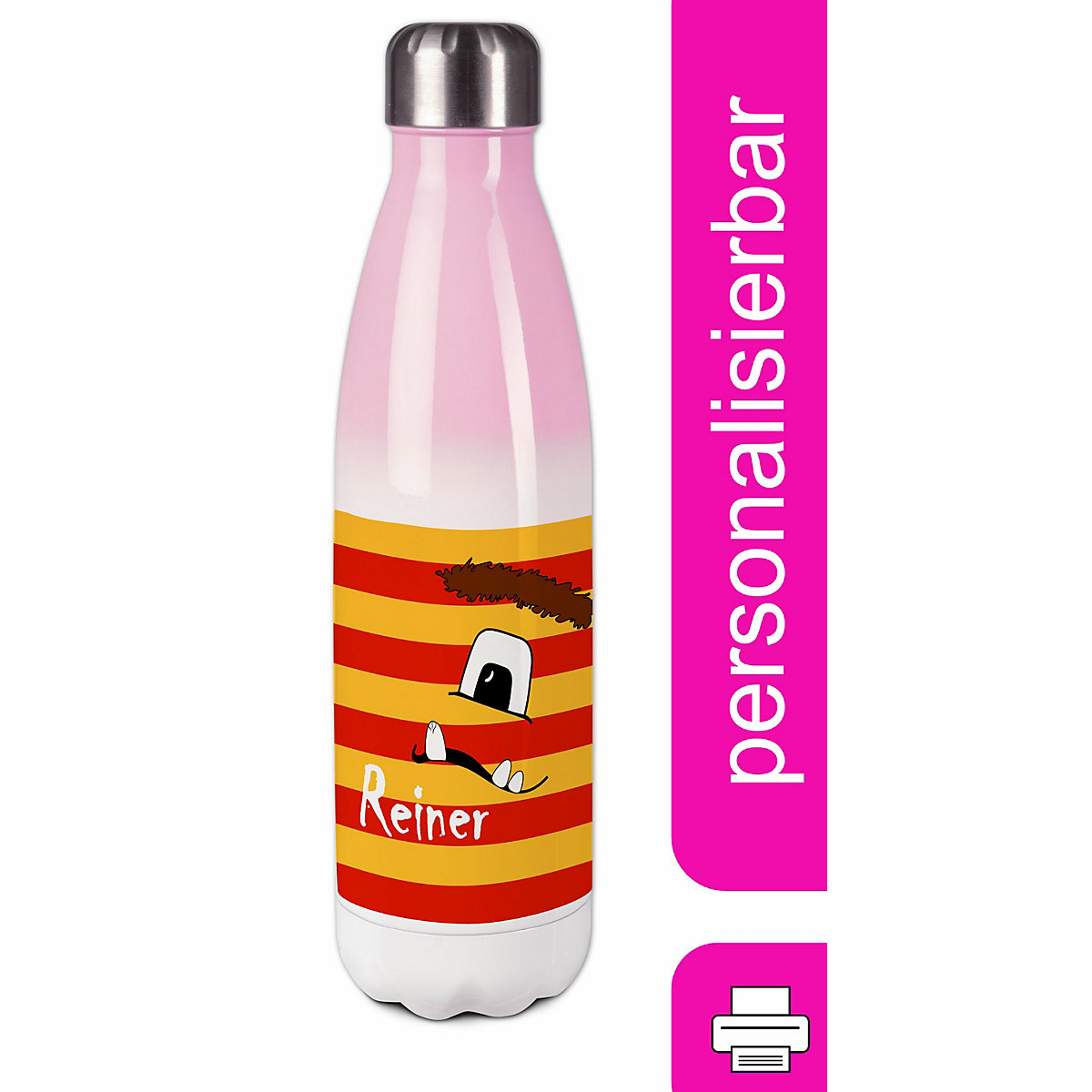 Edelstahl Kinder Thermoflasche / Trinkflasche bunt Monster Streifen Farbe rot gelb Spülmaschinenfest, Auslaufsicher, Bruchfest, Doppelwandig, Für Heißgetränke geeignet, Mit Deckel, Isoliert