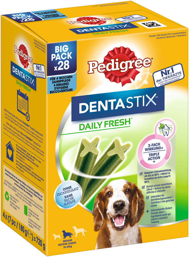 Pedigree Snacks Pedigree Zahnpflege Dentastix Fresh Multipack 28 Stück für mittelgroße Hunde