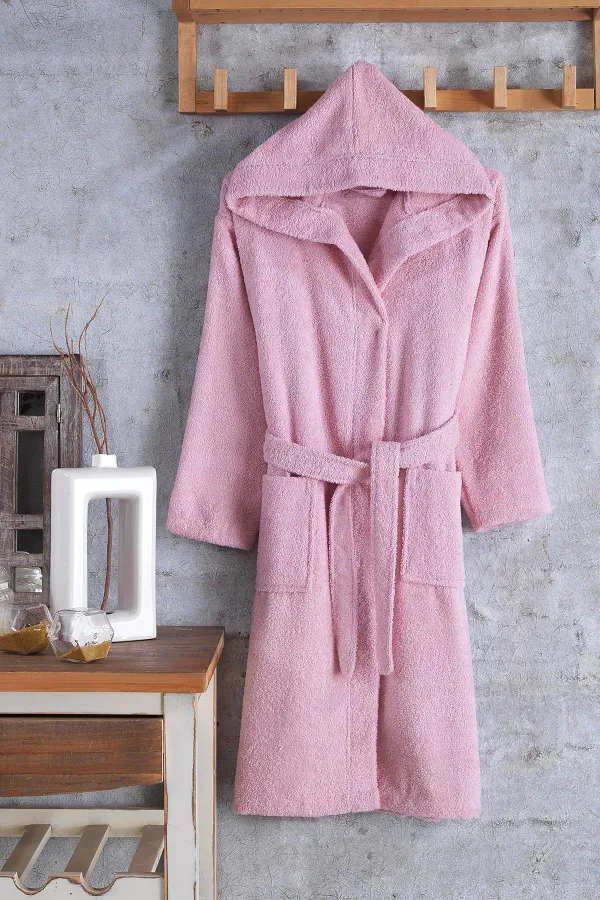 Zeynep Tekstil  Jungen-Bademantel aus Baumwolle mit Kapuze. Unisex-Kellnerjungen-Bademantel