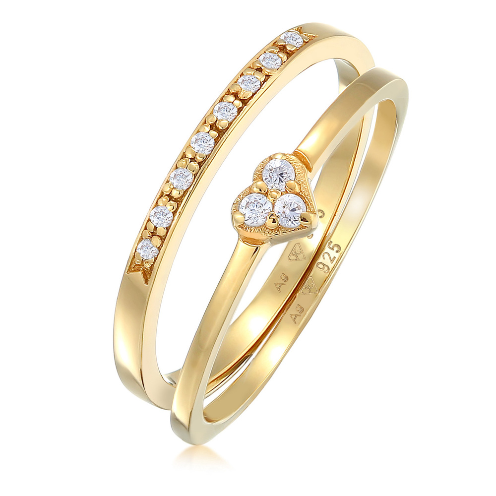 Elli Elli Bague Femmes Coeur Mémoire 2 pièces avec Cristaux de Zirconium en Argent Ste Bague