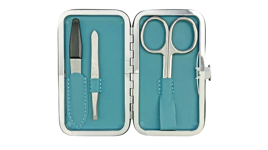 Rahmenmaniküre Etui, 3-teilig, Blau, Glitzer