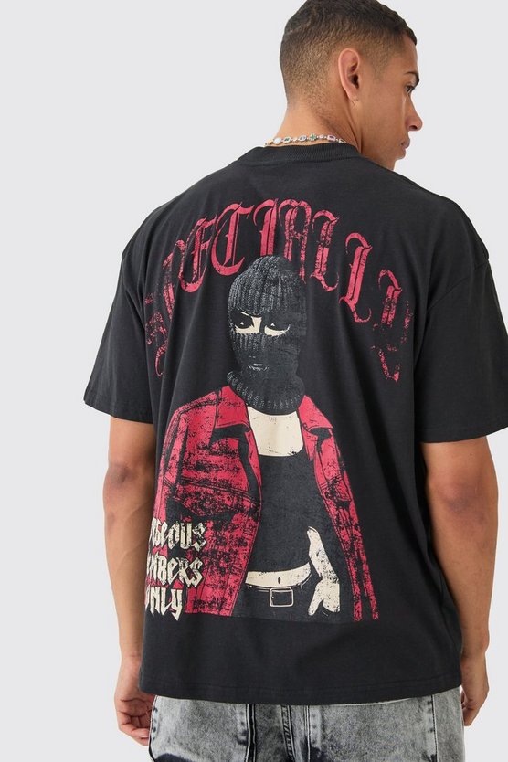 Oversize T-Shirt mit Masken-Print