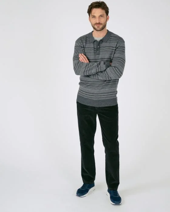 Pull jacquard rayé à col polo