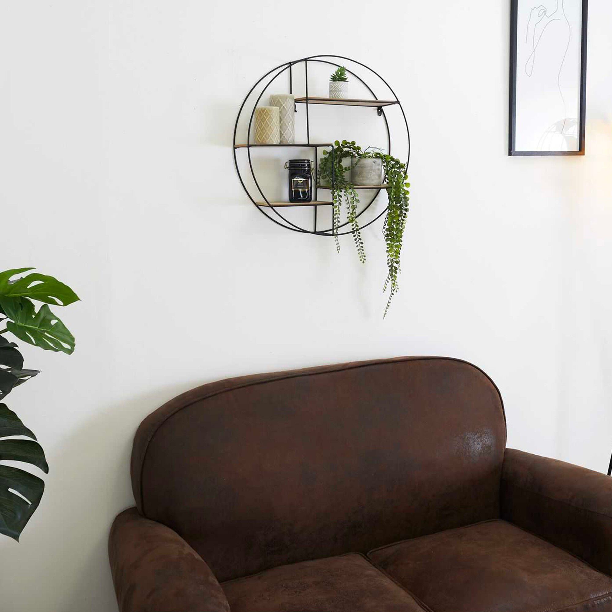 Etagère ronde en métal et bois