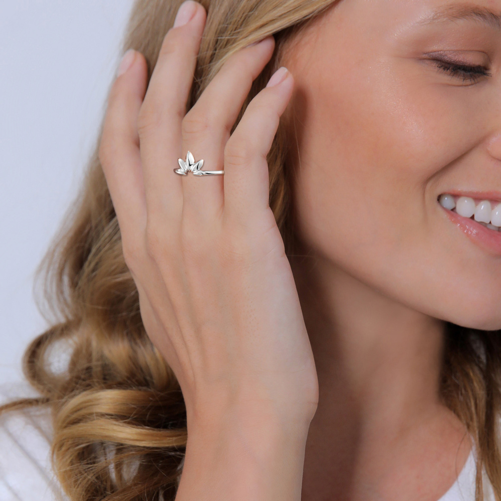 Elli Elli Bague Femmes forme feuille nature élégante en argent sterling 925 Bague