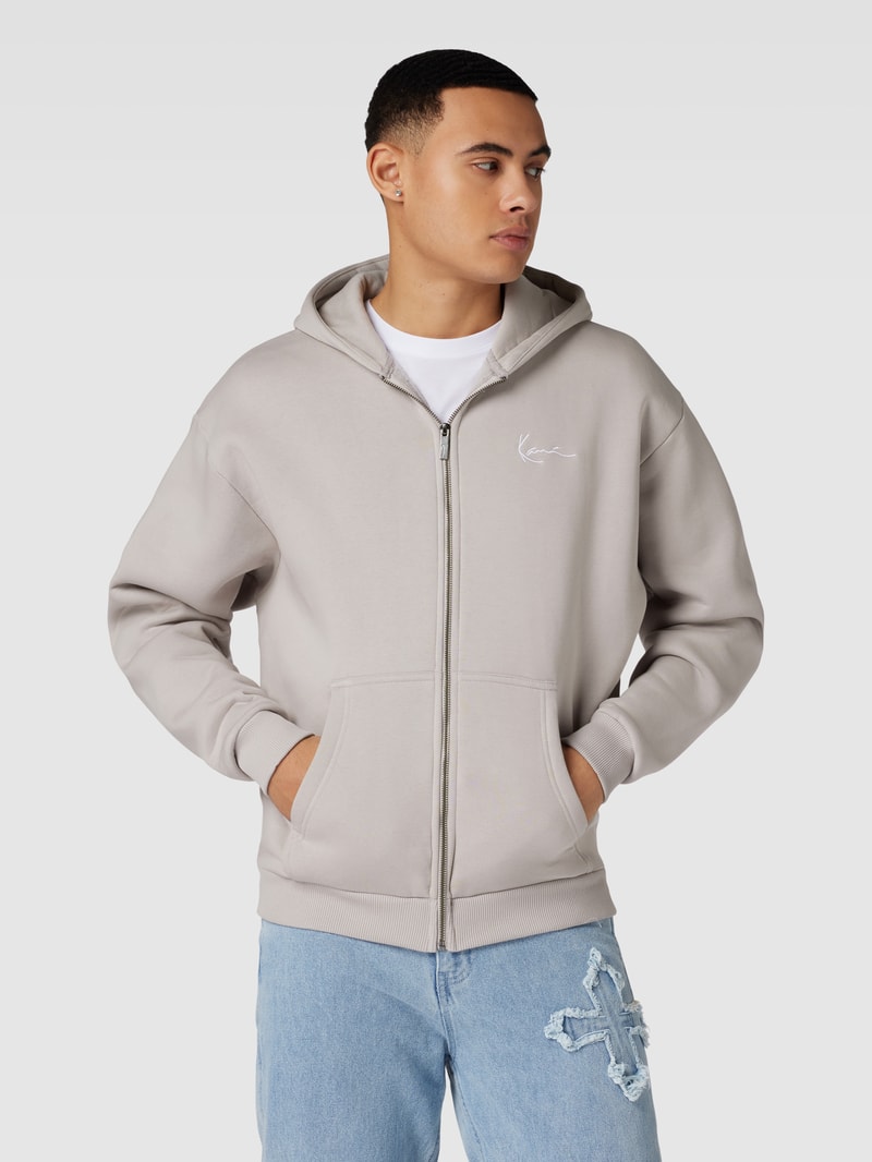 Sweatjacke mit Label-Stitching in mittelgrau