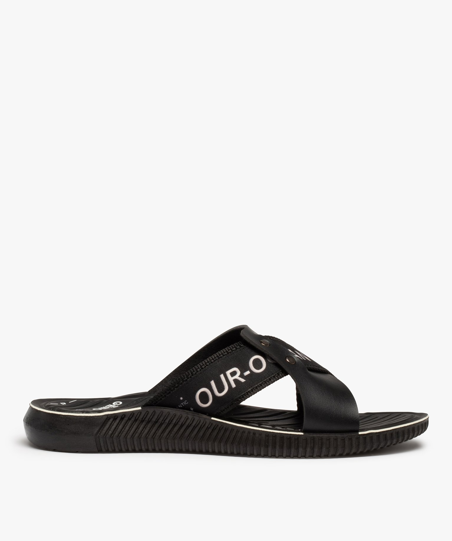 Sandales homme mules à larges brides croisées noir | GEMO
