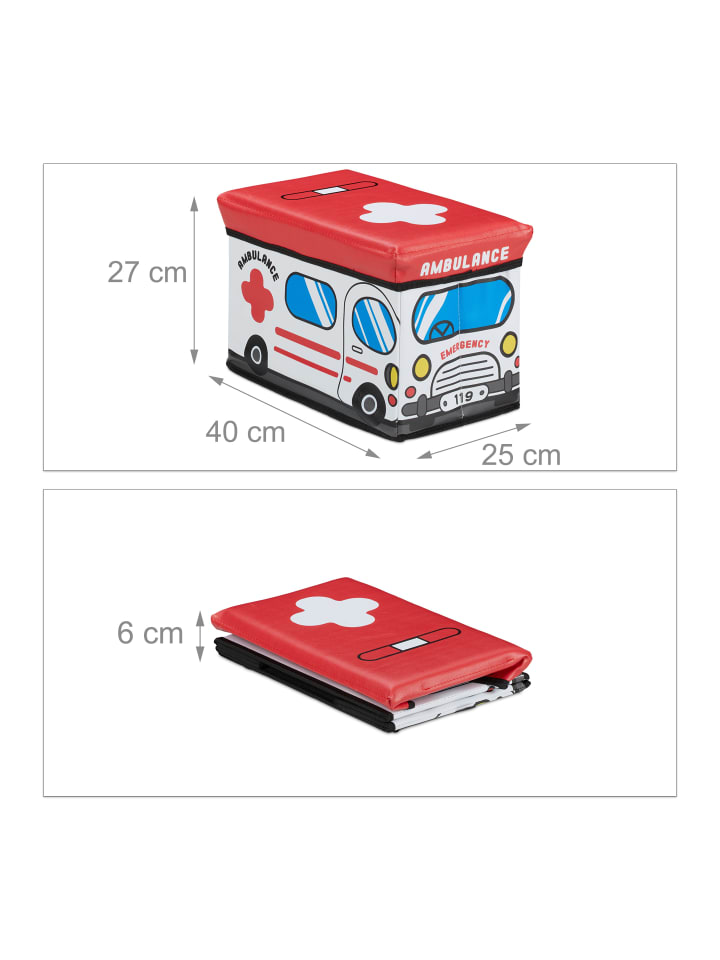 relaxdays Spielzeugkiste Krankenwagen in Weiß - (B)40 x (H)27 x (T)25 cm günstig kaufen onesize