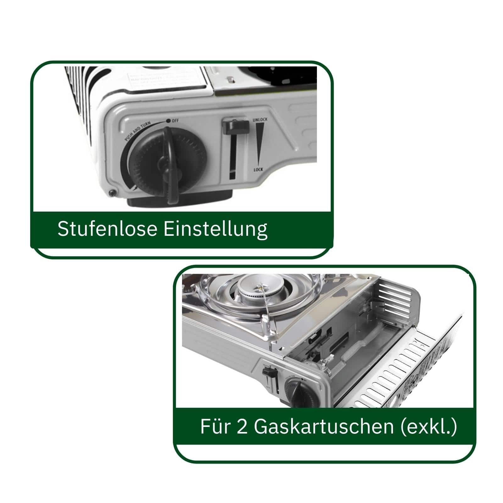 BRUNNER Gaskocher BRUNNER Camping Gaskocher 2 flammig DEVIL DOUBLE GRILL mit Grillplatte