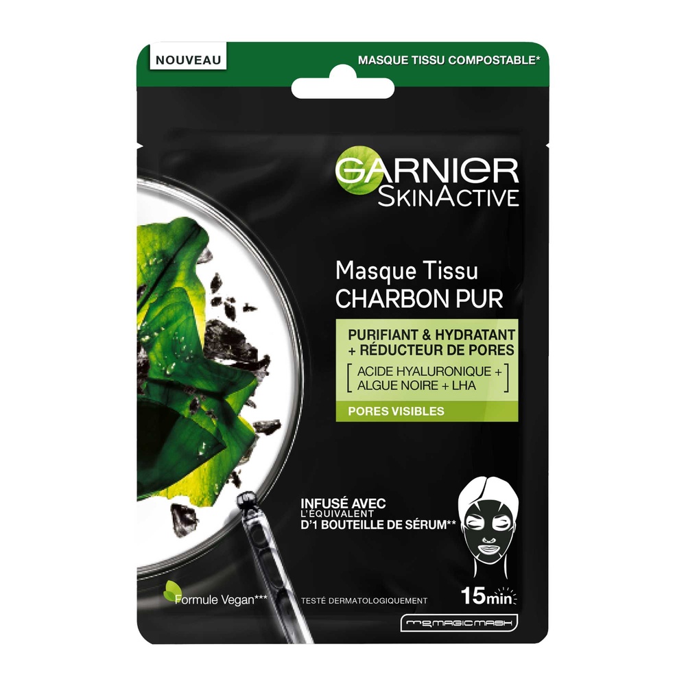 garnier SkinActive Masque Tissu Charbon Végétal