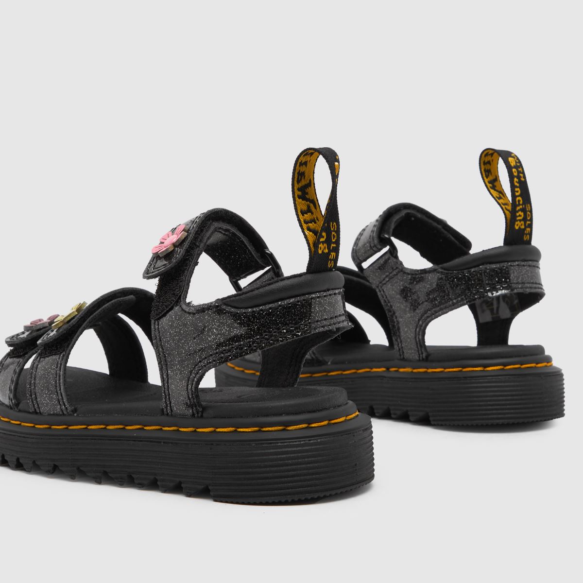 Dr Martens svarta Klaire Glitzy flickor Junior sandaler
