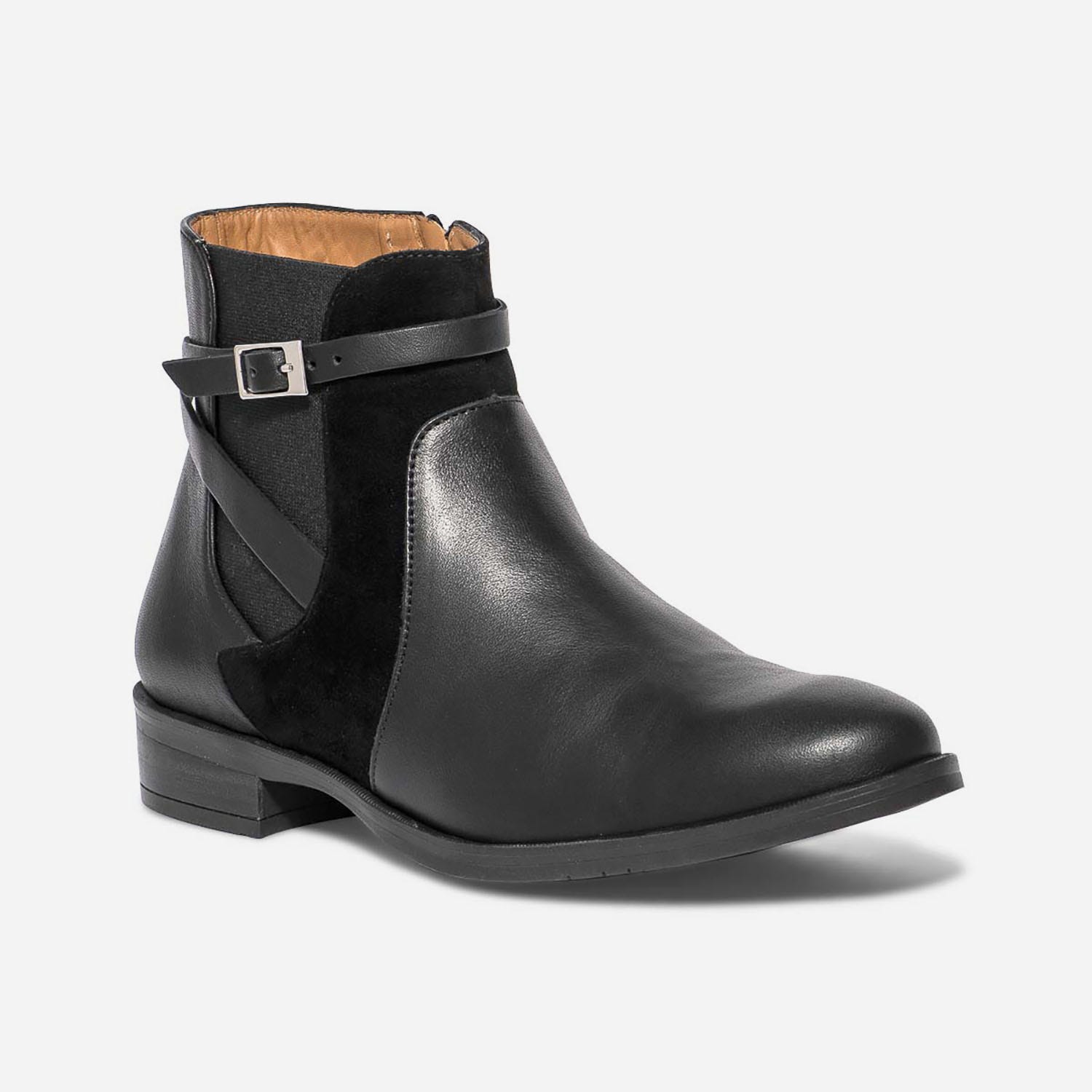 Chelsea boots ERAM FLEX noir en cuir éco-conçu avec bride