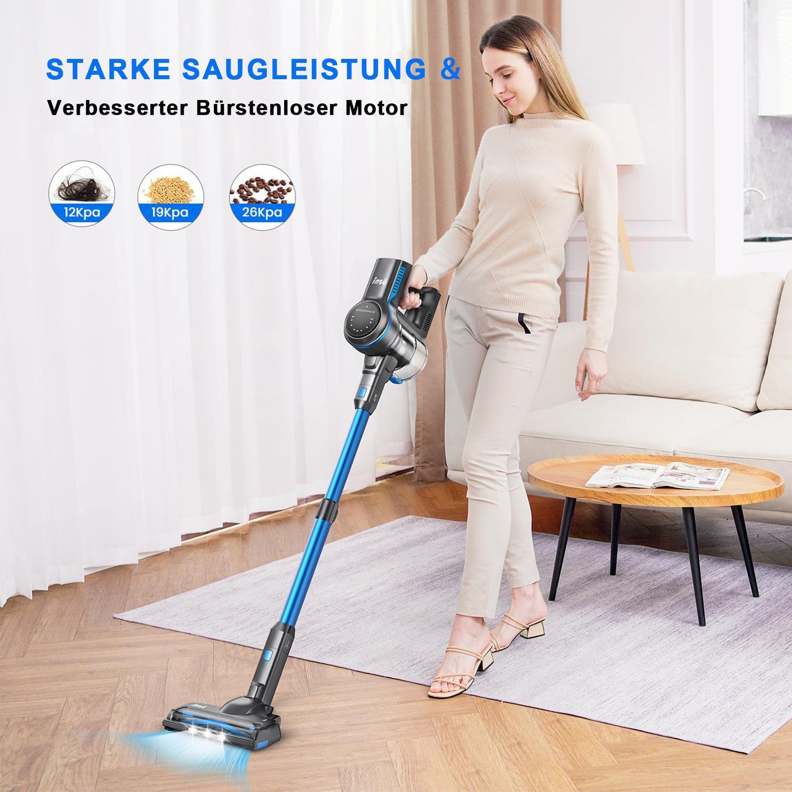 YISORA Akku-Hand-und Stielstaubsauger S7-S10, 33KPa, Akku Staubsauger 60 Minuten, Akku-Hand-und Stielstaubsauger