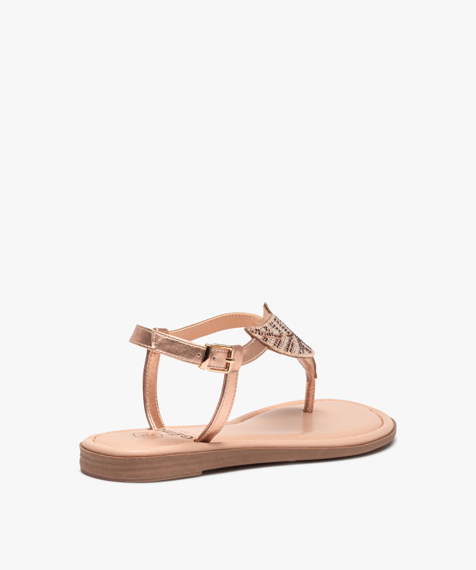 Sandales femme à talon plat et bride entre-doigts à strass rose | GEMO