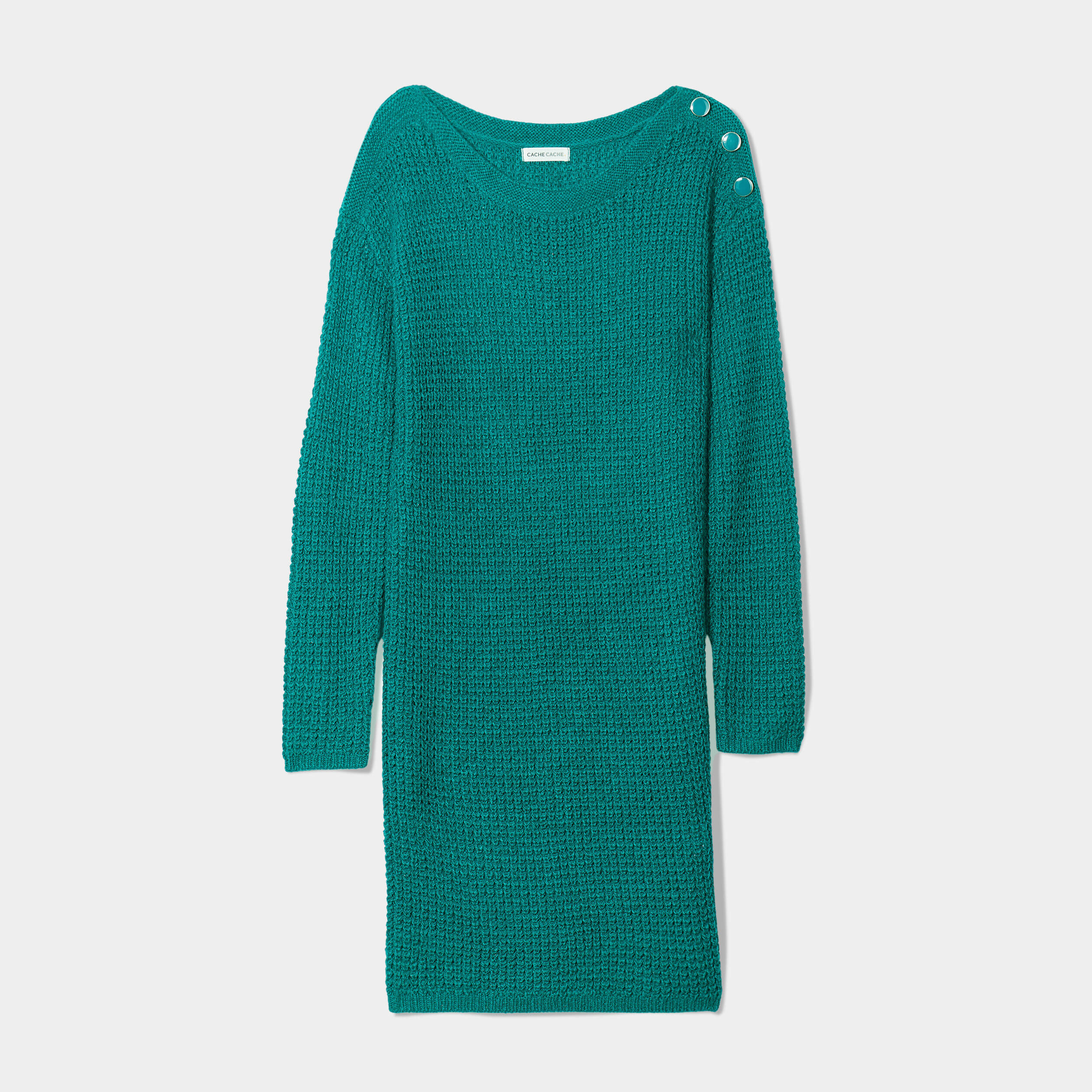 Robe pull droite avec boutons vert canard femme | Cache Cache