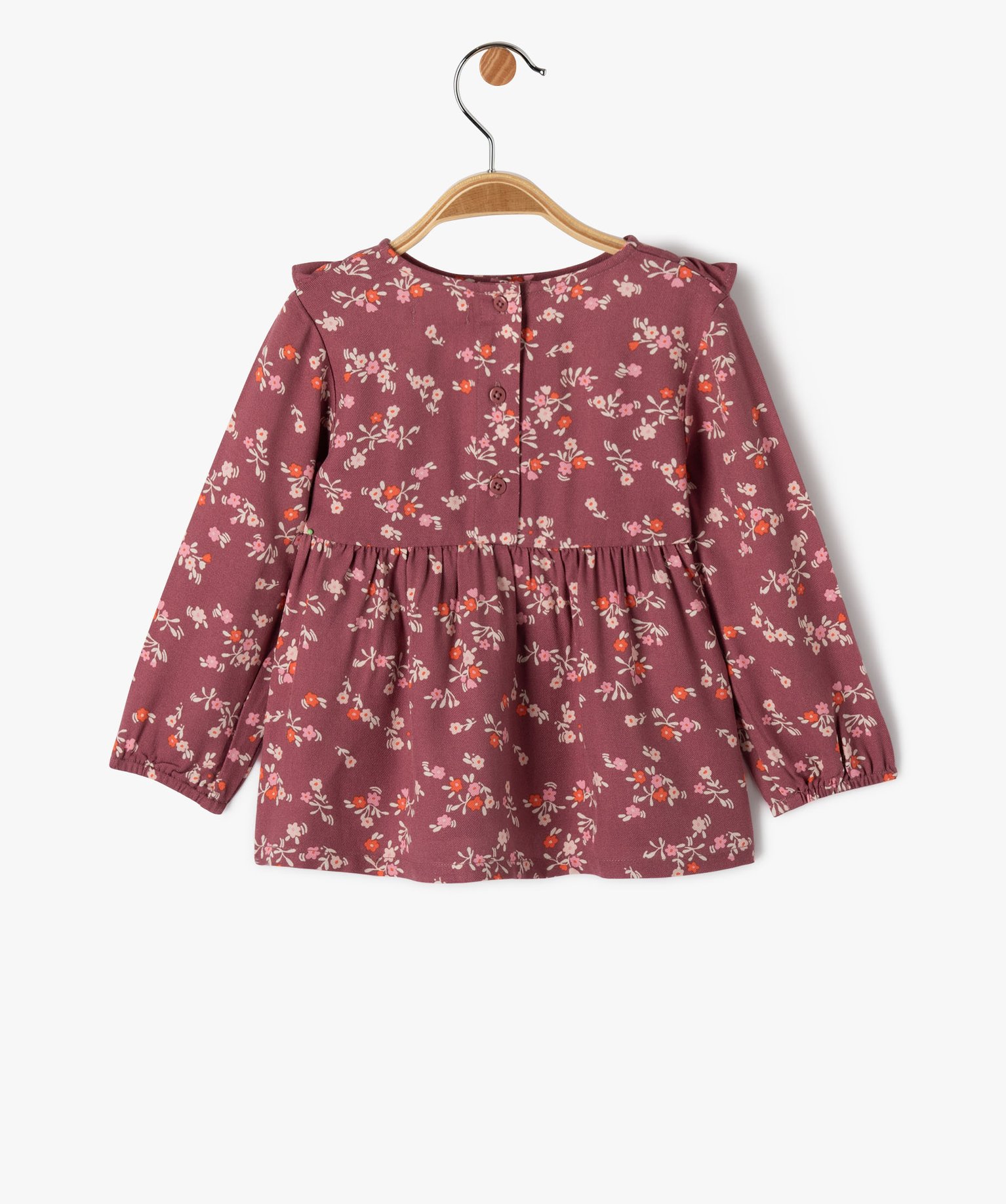 Blouse bébé fille imprimée avec volants sur le haut du buste rose | GEMO
