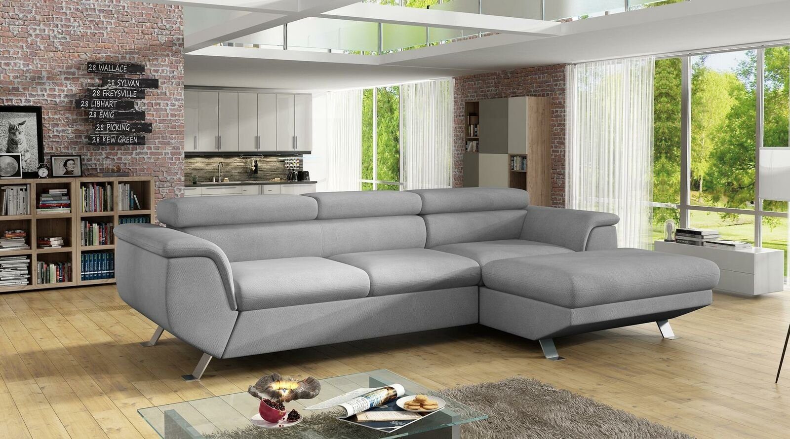 JVmoebel Ecksofa, Eck L Form Textil Sofa Design Ledersofa Ecksofa Polster Eck Couch