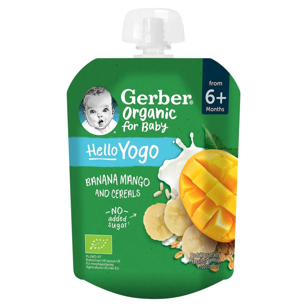 Gerber ekologiškas bananų, mango jogurtas ir dribsniai vamzdelyje