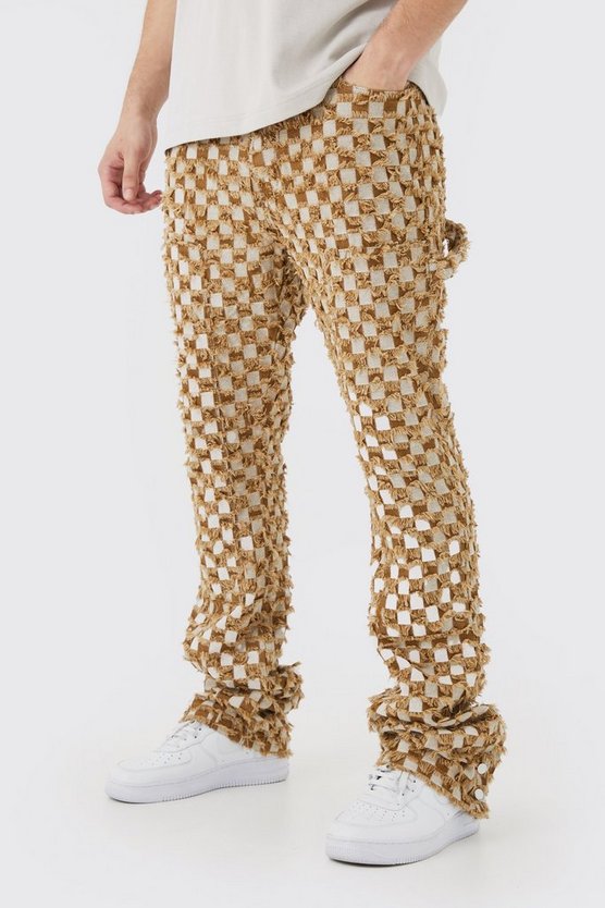 Tall karierte Slim-Fit Schlaghose mit Druckknöpfen