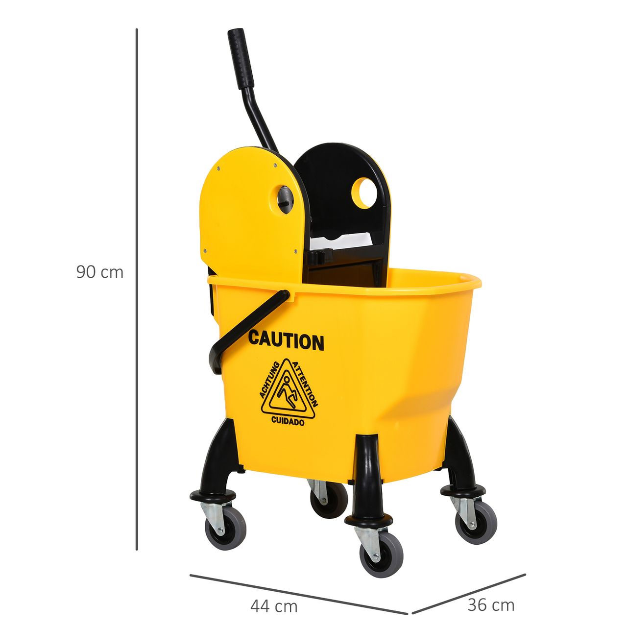 HOMCOM Reinigungswagen Fahreimer Putzeimer Wischwagen mit Auswringvorrichtung 26 Liter, Gelb, 44 x 36 x 90 cm