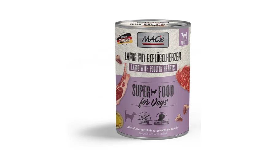 MAC's DOG Hundenassfutter Lamm mit Geflügelherzen 400 g