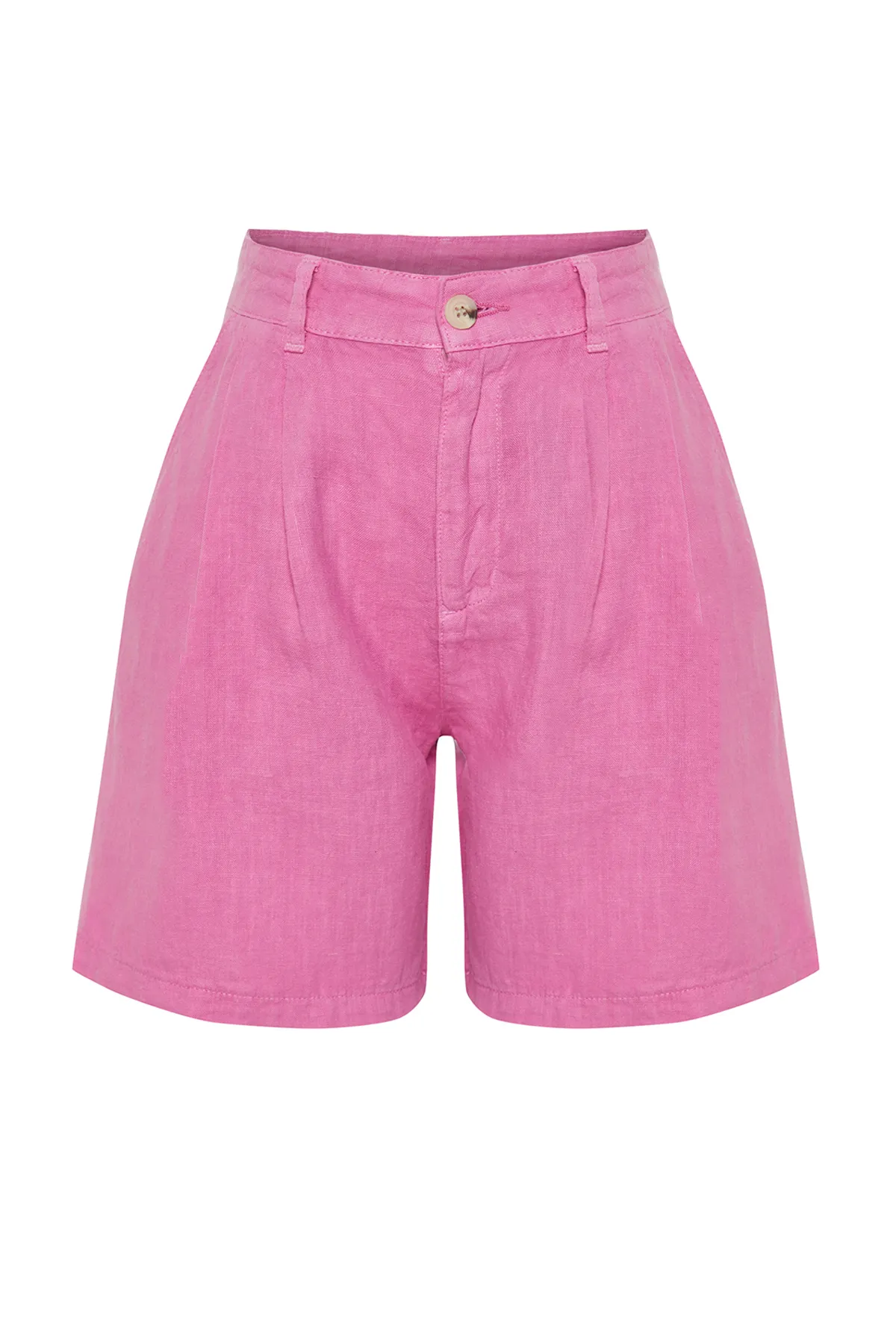 Trendyol Collection  Rosa 100 % Leinen-Plissee-Shorts mit hoher Taille