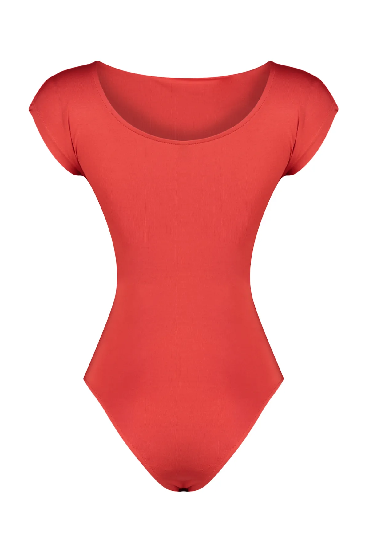Trendyol Collection  Roter taillierter/körpersitzender Strick-Body mit U-Boot-Ausschnitt und flexiblem Druckknopfverschluss TWOSS24BD00029