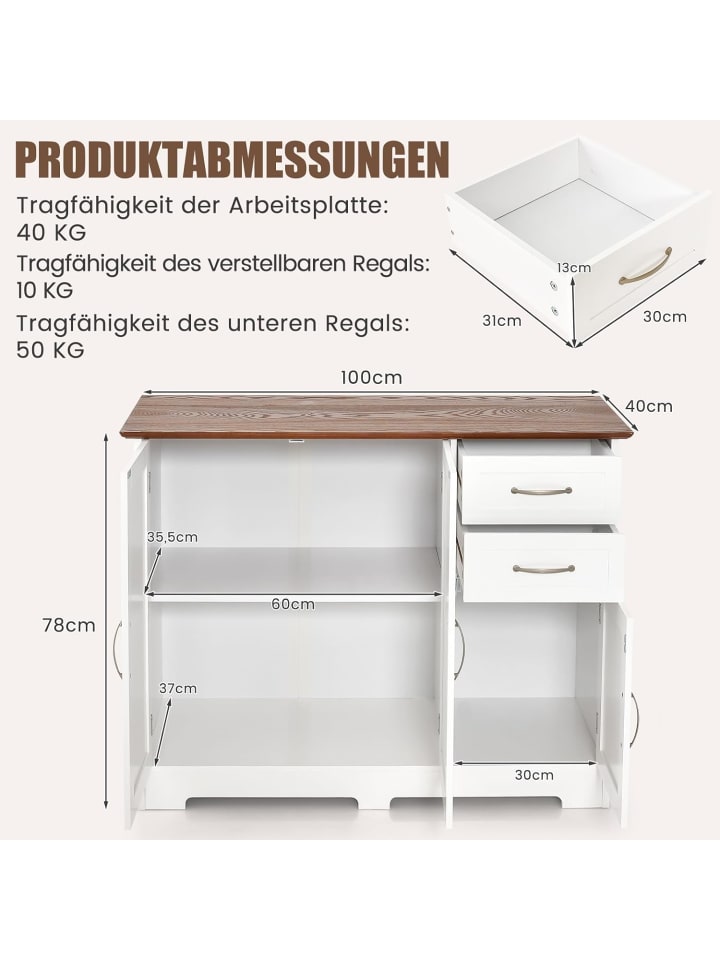 COSTWAY Sideboard 100x40cm in Weiß günstig kaufen onesize